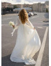 Boat Neck Ivory Chiffon Open Back Airy Wedding Dress